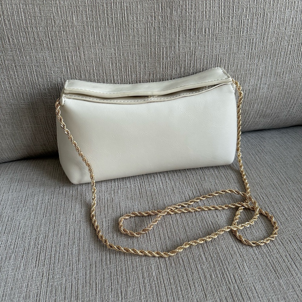 Mango Cream Crossbody Shoulder Bag with Gold Chain